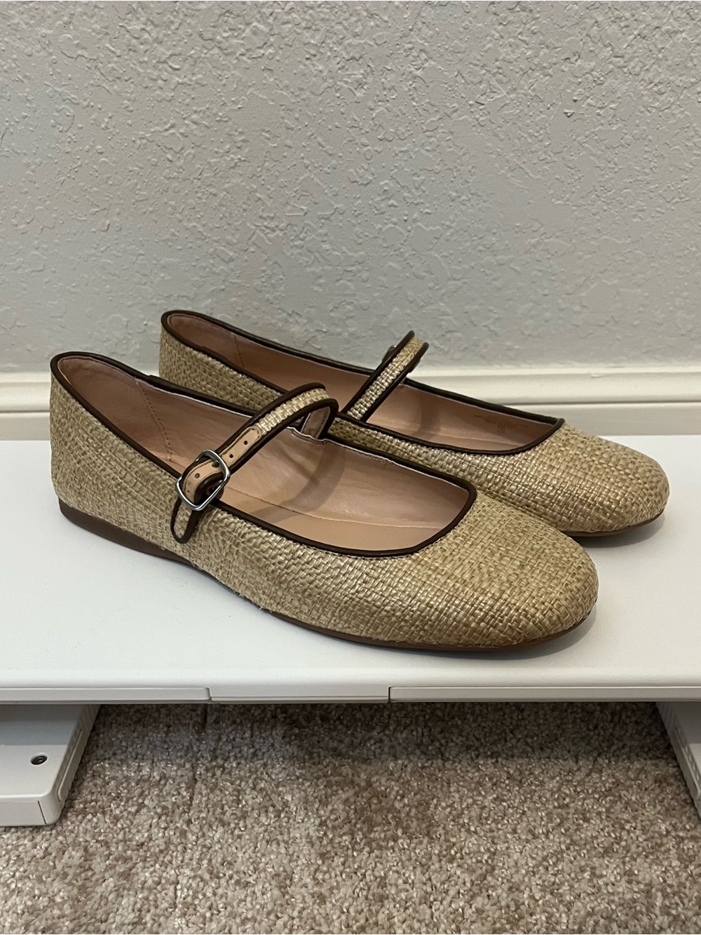 Bandolino Mary Jane Flats Woven Natural Straw
